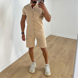 Men Co-Ords Summer Fashion Casual Solid Color Shirt Short Sleeve