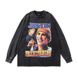 Men Long Sleeve Shirt Hip Hop Direct Spray Printed Washed Long Sleeve T-shirt for Men and Women