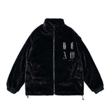 Men Cotton Padded Jacket Coat Letter Embroidered Cotton Jacket Men Winter Thickening Stand Collar Baggy Coat