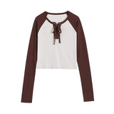Women T-Shirt Tight T-shirt Women's Autumn Contrast Color Raglan Sleeve Bottoming Shirt