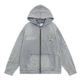 Men Denim Jacket Washed Long-Sleeved Denim Jacket Men's Spring and Autumn Embroidered Hooded Jacket Loose