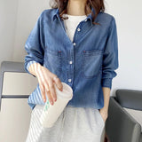 Women T-shirt Denim Shirt Female Loose Casual Long Sleeves