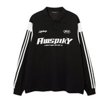 Men Long Sleeve Shirt Preppy Style Polo Lapel Long Sleeve T-shirt Men and Women Hiphop Retro