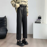 Palazzo Pants Black PU Leather Pants Women's Cropped Casual Wide-Leg Pants