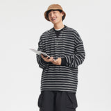 Unisex Hoodie Trendy round Neck Sweater Male Black and White Striped Loose Long Sleeve
