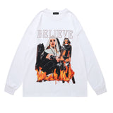 Men Long Sleeve Shirt Tupac Floral Print Long Sleeve Pullover Men and Women Loose Top