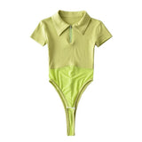 Women T-Shirt Spring/Summer Lapel Mesh Stitching Fashion Tight