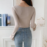 Women's Long Sleeve Shirt Women's Split Tight Long Sleeve T-shirt Women's Spring
