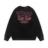 Men Hoodie round Neck Sweater Autumn Loose Wash Distressed Long Sleeve Men