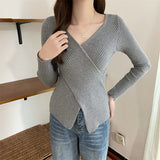 Women Long Sleeve Shirt V-neck Sweater Casual Bottoming Shirt Top
