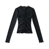 Women T-Shirt Long Sleeve Bottoming Shirt Personality Mesh Sun-Protective Clothing