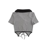 Women T-shirt Short-Sleeved T-shirt Girls Slim Fit V-neck Embroidery Short Summer