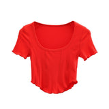Women T-Shirt Top Summer Short Sleeve Slim-Fit T-shirt with round Neck