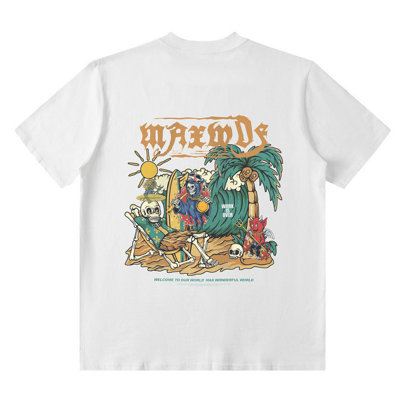 Men T Shirt Vintage Print Short Sleeves T-shirt Men and Women Old Summer Loose