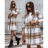 Plaid Trench Coat Fashionable Printed Mid-Length Plaid Woolen Printed Coat for Women
