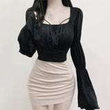 Women Long Sleeve Shirt Spring Short Waist-Controlled Top Women