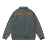 Men Denim Jacket Embroidery Worn Looking Washed-out Denim Jacket Men's Loose Spring and Autumn Jacket