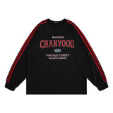 Men Hoodie English Printed Crew Neck Sweatshirt Loose Side Stripe Contrast Color Long Sleeves