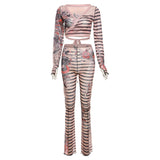 Women Co-Ord Set Fall Women's Clothing Mesh Floral Print Trousers