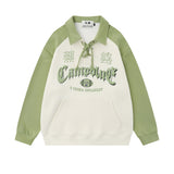Men Hoodie Contrast Color Long Sleeves Polo Shirt Men's Loose Lapels Sweater