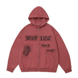 Men Hoodie Spider Web Patch Printed Hooded Jacket Men Vintage Loose Cardigan Sweater
