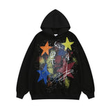 Men Hoodie Hip Hop Five-Pointed Star Graffiti Splash Ink Printed Hoodie