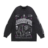 Men Long Sleeve Shirt Graffiti Distressed Washed Long Sleeve T-shirt Men and Women Vintage