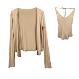 Women Long Sleeve Shirt Autumn Vest Waist Trimming Spaghetti Straps Long Sleeve Cardigan Jacket