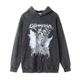 Men Hoodie Printed Washed Distressed Hooded Sweater Men's Loose Casual
