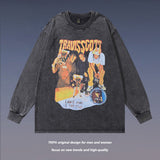 Men Long Sleeve Shirt Printed Washed and Worn Long Sleeve Bottoming T-shirt for Men and Women