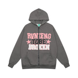 Men Hoodie Letter Printed Cardigan Sweater Casual Long Sleeve Spring and Autumn Top Vibe Loose Hooded Coat