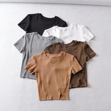 Women T-Shirt Summer round Neck Tight Short Top T-shirt for Women
