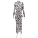 Women Desses Fall Women's Clothing Leopard Print Long Sleeve Dress
