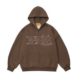 Men Hoodie Cardigan Sweater Men's Spring and Autumn Embroidered Letters Loose Zip Coat