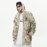Men Hoodie Full of Graffiti Printed Hoodie Men's Two-Way Zipper Cardigan Sweater