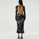 Women Desses Printed Dress Slim Fit round Neck Long Sleeves Hip Skirt