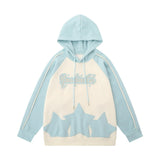 Men Hoodie Color Contrast Patchwork Raglan Sleeve Hooded Pullover Hip Hop Street Fashion Five-Pointed Star Paste Cloth Embroidery