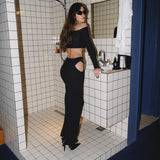 Women Cargo Pants Long Sleeve Top and Skirt Suit