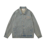 Men Denim Jacket Letter Patterned Denim Jacket Men's Autumn and Winter Clothing Loose All-Matching Washed and Worn