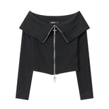Women Long Sleeve T-shirt Long-Sleeve Zipper T-shirt Women's Autumn Short Top