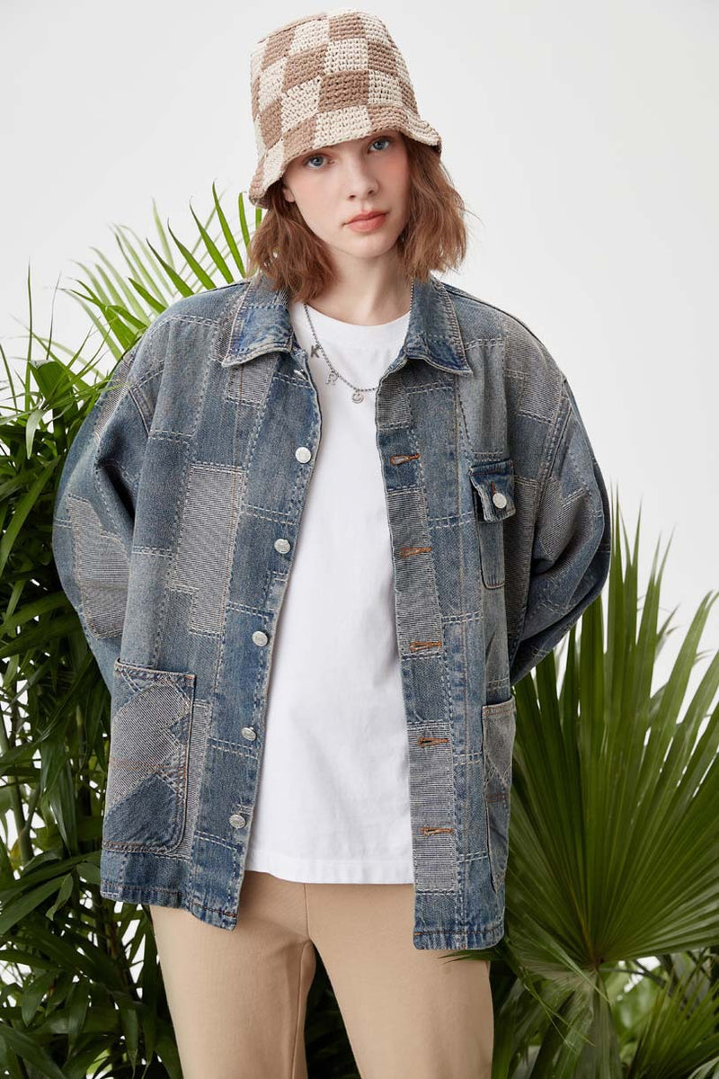 Unisex Jacket Autumn Plaid Denim Jacket Women's Clothing