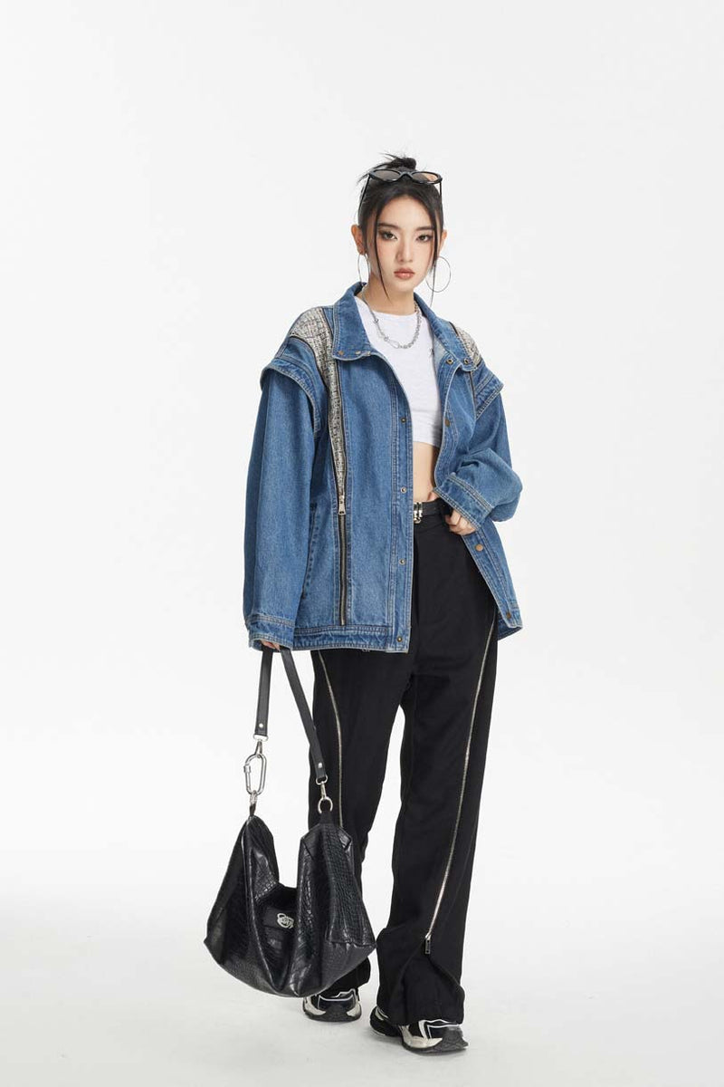 Unisex Jacket Autumn Stitching Women's Zip Denim Jacket
