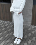 Women Sweater Dress Knitted Long Sleeve Middle Female round-Neck High Waist Dress
