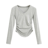 Women T-Shirt Spring and Autumn Women's Slim V-neck Long-Sleeved T-shirt
