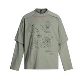 Unisex long-sleeved shirt autum washed fake two-piece