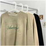 Men Hoodie Suede Sweater Autumn All-Match Steel Seal Loose Casual