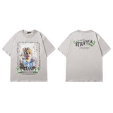 Men T Shirt Kitten Print Short Sleeve T-shirt Hip-Hop Street Loose