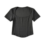 Women's T-Shirt V-neck Short-Sleeved T-shirt Women's Summer High Waist Top