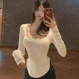 Women Long Sleeve Shirt Bottoming Shirt Curved Top Autumn Long Sleeve