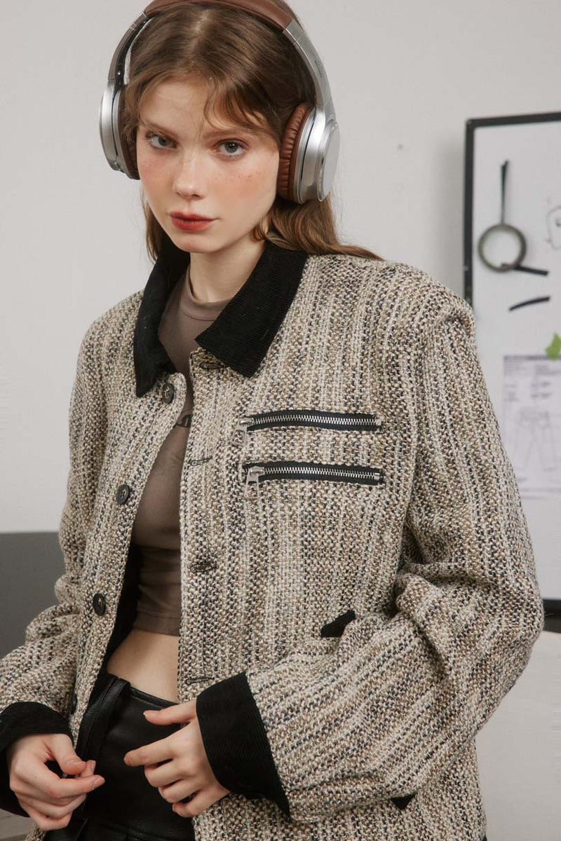 Unisex Jacket Autumn Corduroy Collar Coat Women's Clothing